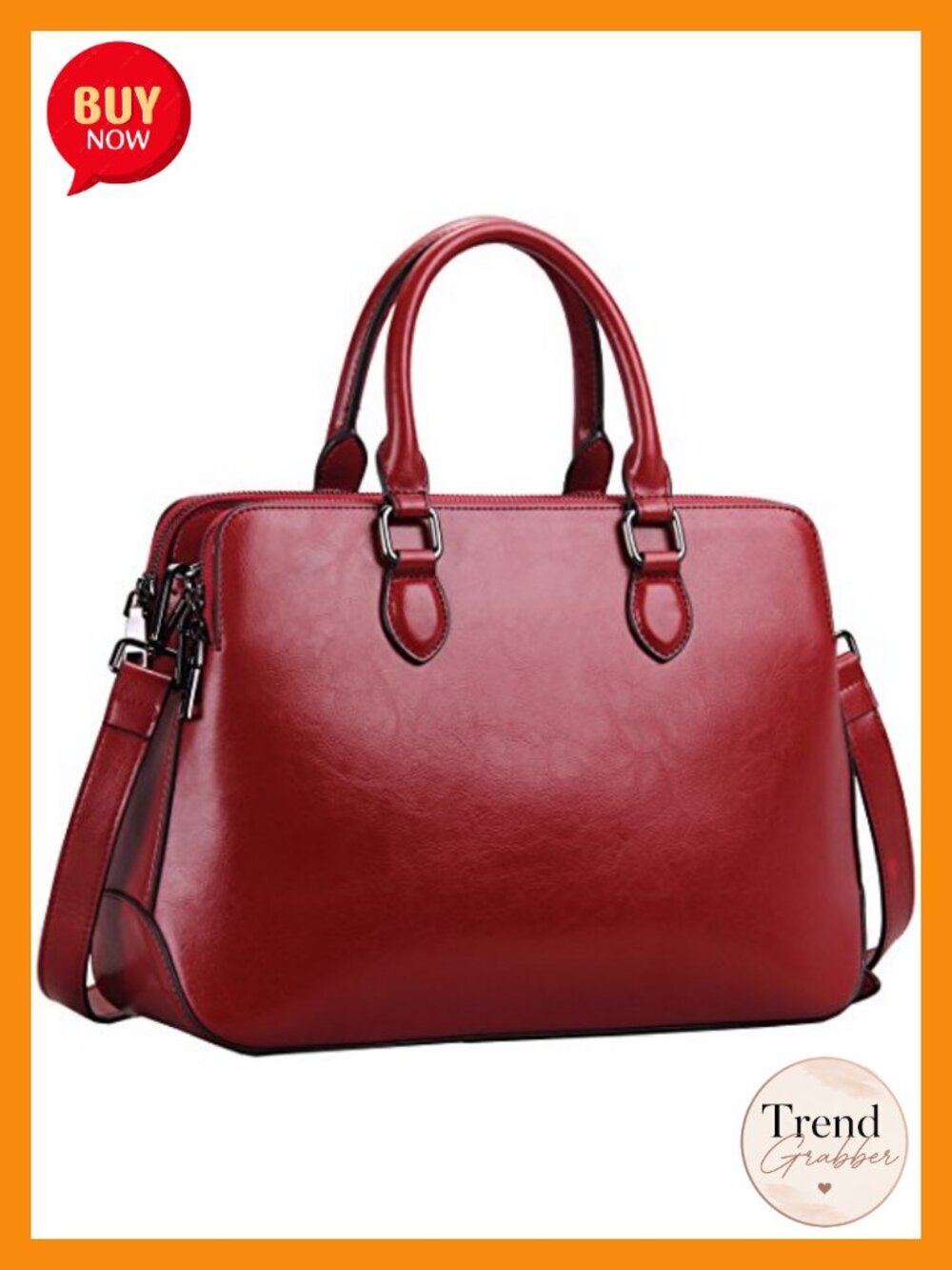 Genuine Leather Tote Bag with Adjustable Shoulder Strap Multi Pockets
